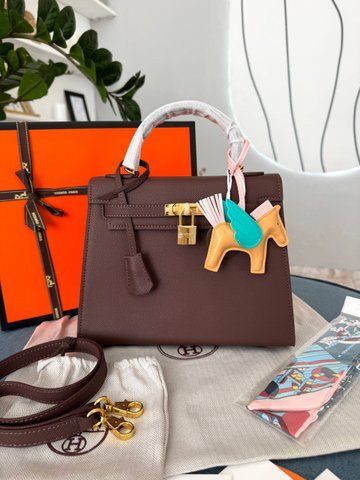 Сумка в стилі Hermes Kelly 25 Chocolate Gold P15048 фото