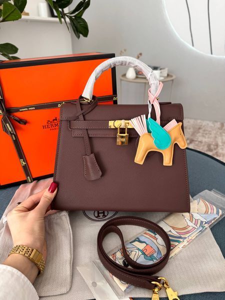 Сумка в стилі Hermes Kelly 25 Chocolate Gold P15048 фото