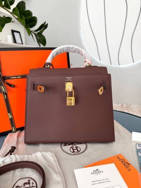 Сумка в стилі Hermes Kelly 25 Chocolate Gold P15048 фото