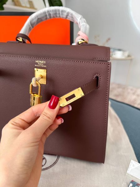 Сумка в стилі Hermes Kelly 25 Chocolate Gold P15048 фото