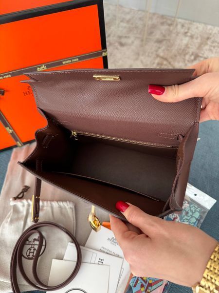Сумка в стилі Hermes Kelly 25 Chocolate Gold P15048 фото