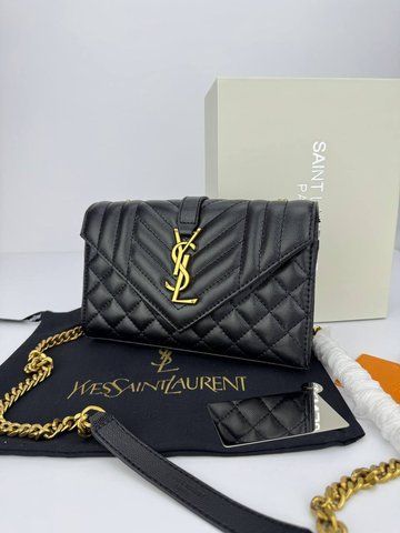 Сумка в стилі  Yves Saint Laurent Envelope Black Gold P5045 фото