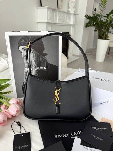 Сумка в стилі Yves Saint Laurent Hobo Le 5 A 7 Black/Gold P5007 фото