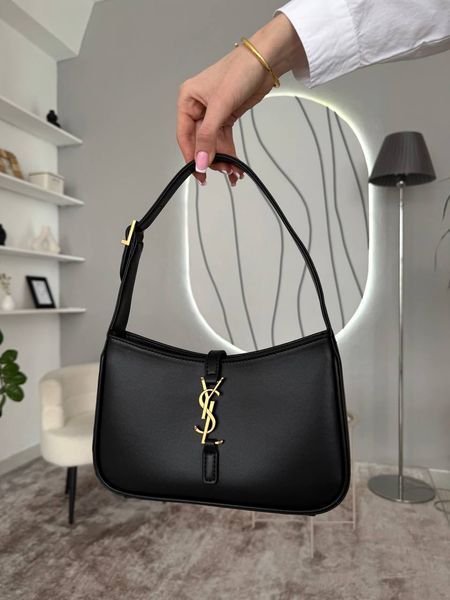 Сумка в стилі Yves Saint Laurent Hobo Le 5 A 7 Black/Gold P5007 фото