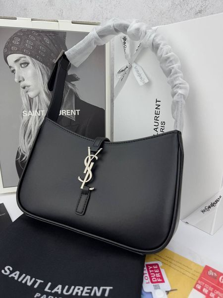 Сумка в стилі Yves Saint Laurent Hobo Le 5 A 7 Black/Silver P5038 фото