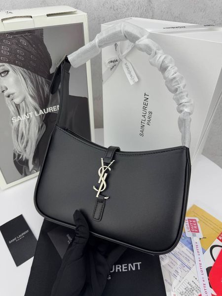 Сумка в стилі Yves Saint Laurent Hobo Le 5 A 7 Black/Silver P5038 фото