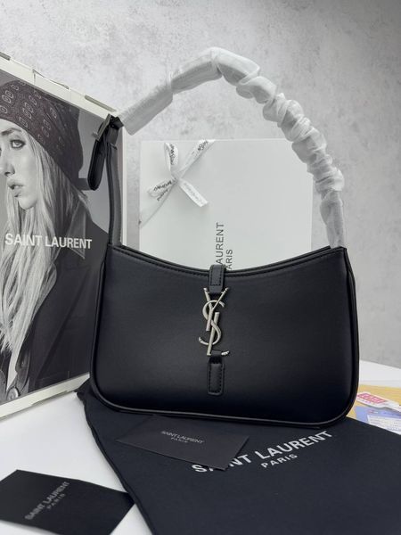 Сумка в стилі Yves Saint Laurent Hobo Le 5 A 7 Black/Silver P5038 фото