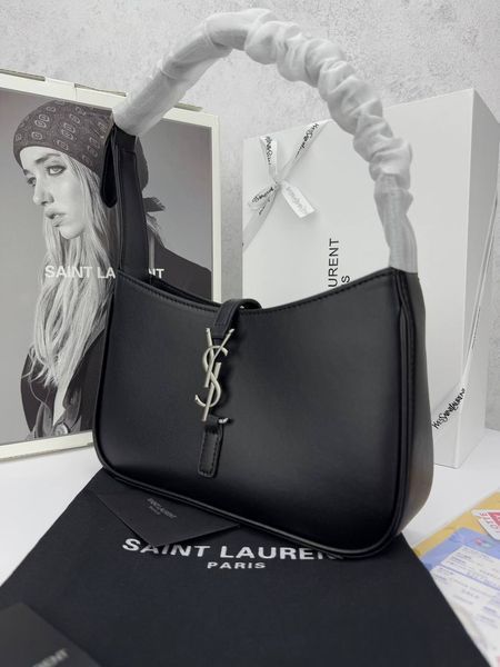 Сумка в стилі Yves Saint Laurent Hobo Le 5 A 7 Black/Silver P5038 фото