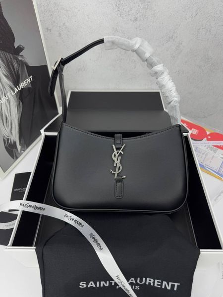 Сумка в стилі Yves Saint Laurent Hobo Le 5 A 7 Black/Silver P5038 фото