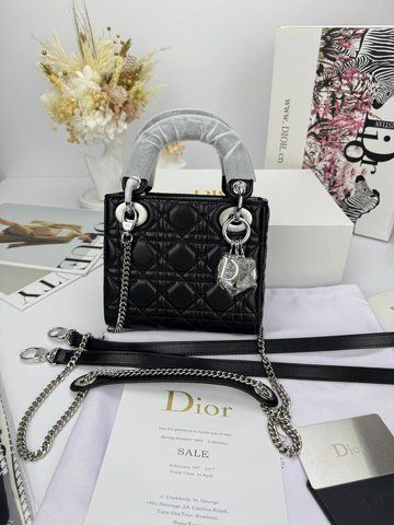 Сумка в стилі Dior Lady Mini Black Silver 17 см 	P6063 фото