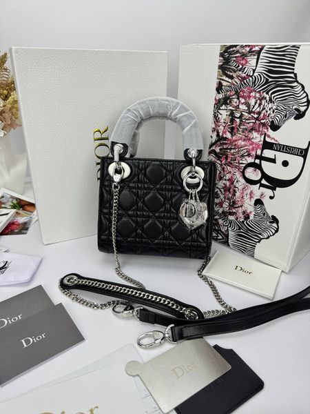 Сумка в стилі Dior Lady Mini Black Silver 17 см 	P6063 фото