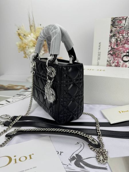 Сумка в стилі Dior Lady Mini Black Silver 17 см 	P6063 фото