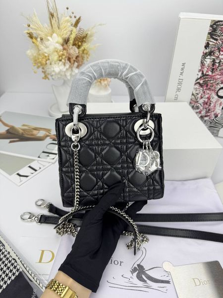 Сумка в стилі Dior Lady Mini Black Silver 17 см 	P6063 фото