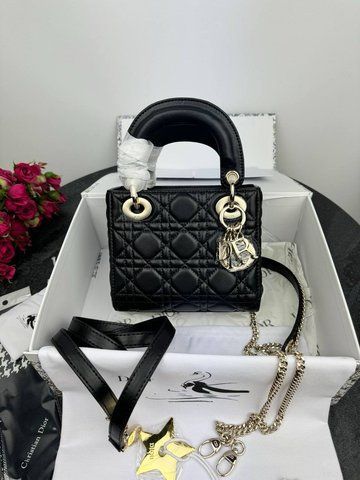 Сумка в стилі Dior Lady Mini Black Gold P6019 фото