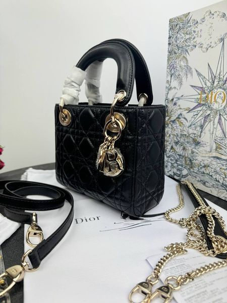 Сумка в стилі Dior Lady Mini Black Gold P6019 фото