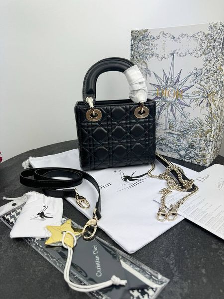Сумка в стилі Dior Lady Mini Black Gold P6019 фото