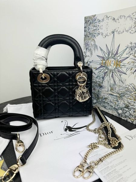 Сумка в стилі Dior Lady Mini Black Gold P6019 фото