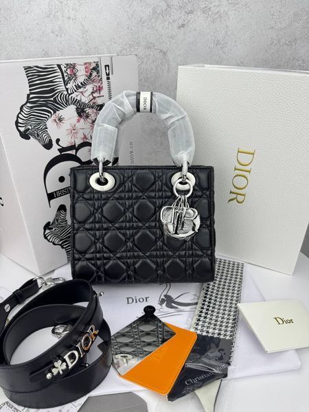 Сумка в стилі Dior Lady Black Silver 20 см 	P6039 фото