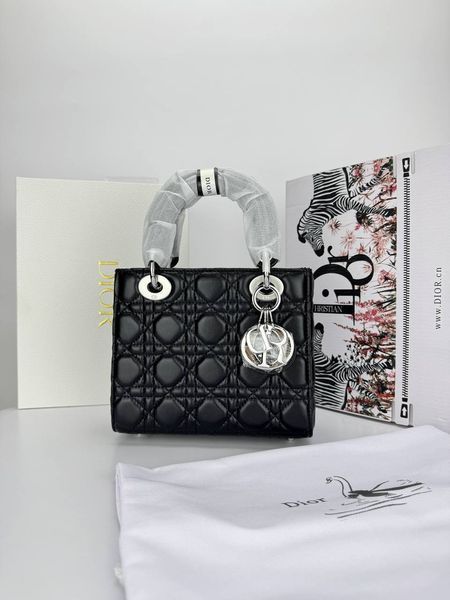 Сумка в стилі Dior Lady Black Silver 20 см 	P6039 фото