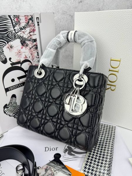 Сумка в стилі Dior Lady Black Silver 20 см 	P6039 фото