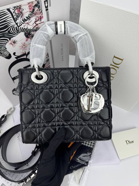 Сумка в стилі Dior Lady Black Silver 20 см 	P6039 фото