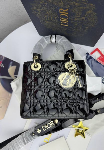 Сумка в стилі Dior Lady Black Gold P6031 фото