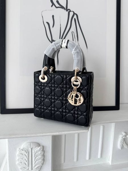 Сумка в стилі Dior Lady Black Gold P6029 фото