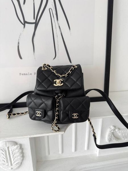 Модель в стилі Chanel Backpack Black Gold Texture P10136 фото