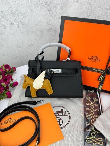 Модель в стиліHermes Kelly mini Black Silver 19см  P15021 фото