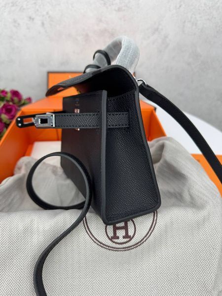 Модель в стиліHermes Kelly mini Black Silver 19см  P15021 фото