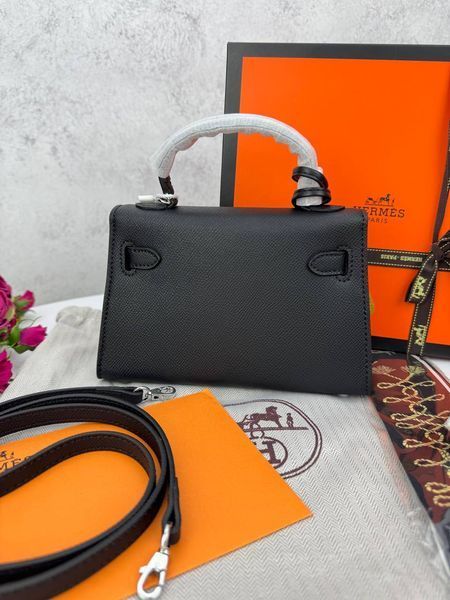 Модель в стиліHermes Kelly mini Black Silver 19см  P15021 фото
