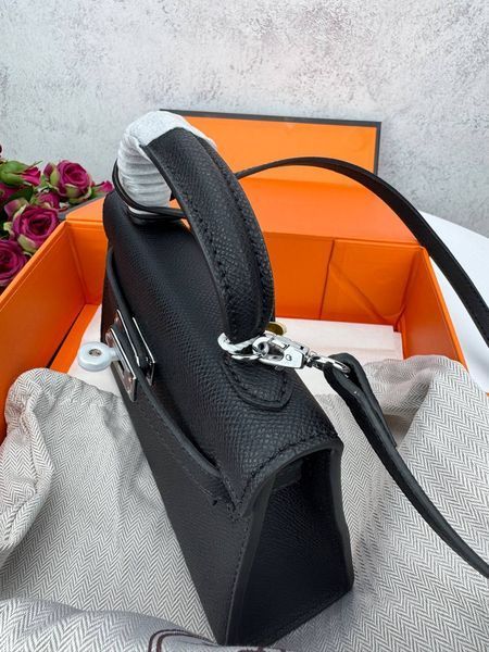 Модель в стиліHermes Kelly mini Black Silver 19см  P15021 фото