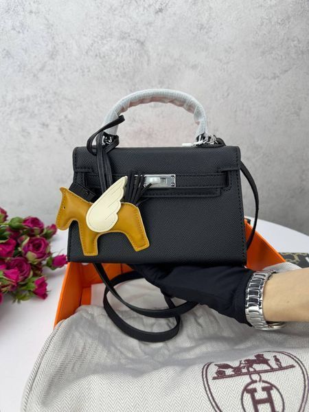 Модель в стиліHermes Kelly mini Black Silver 19см  P15021 фото