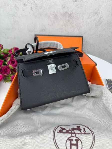 Модель в стиліHermes Kelly mini Black Silver 19см  P15021 фото