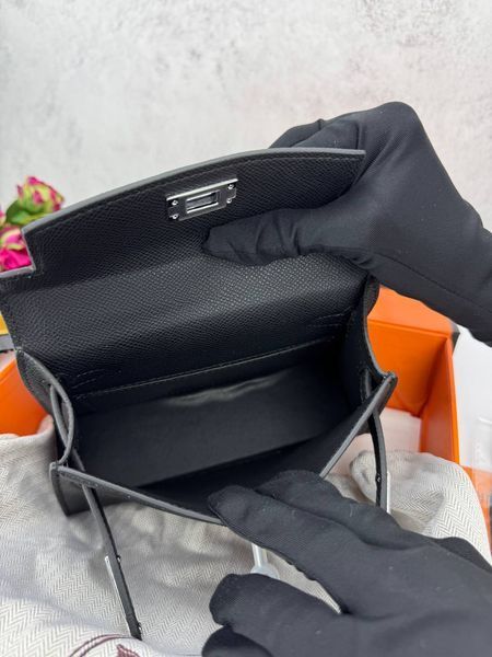 Модель в стиліHermes Kelly mini Black Silver 19см  P15021 фото