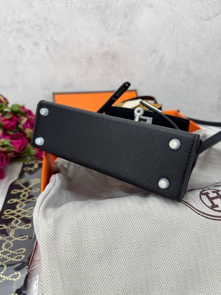 Модель в стиліHermes Kelly mini Black Silver 19см  P15021 фото