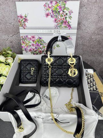 Сумка в стилі Dior Lady Black Gold + гаманець P6022 фото