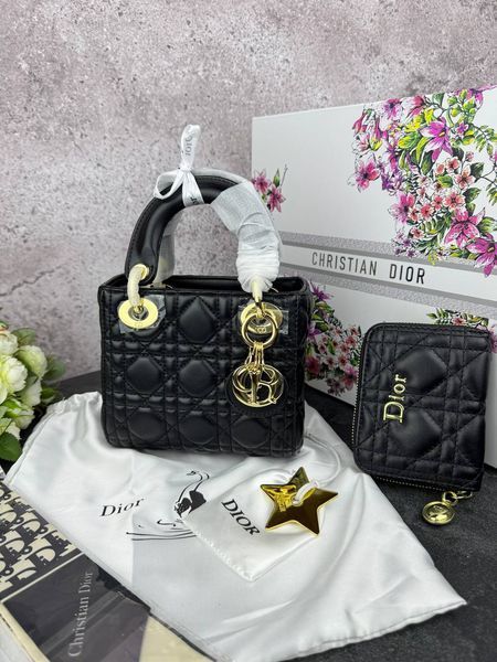 Сумка в стилі Dior Lady Black Gold + гаманець P6022 фото