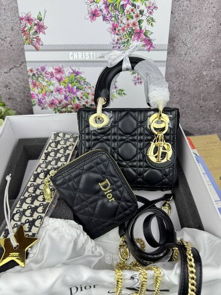 Сумка в стилі Dior Lady Black Gold + гаманець P6022 фото