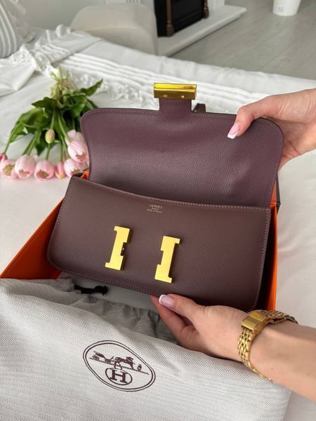 Сумка в стилі Hermes Constance Chocolate Gold  P15037 фото