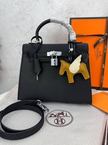 Модель в стилі Hermes Kelly 25 Black Silver  P15012 фото