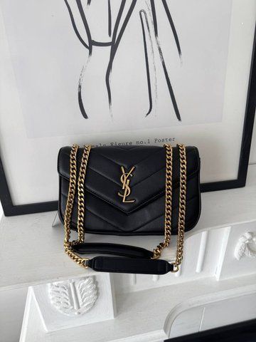 Сумка в стилі   Yves Saint Laurent LouLou Black Gold 24 см 	P5049 фото