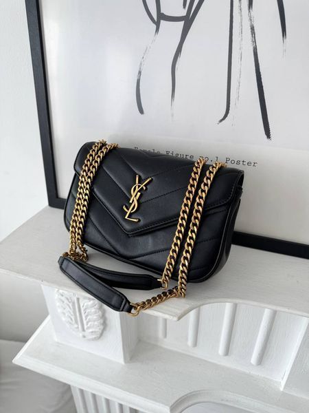 Сумка в стилі   Yves Saint Laurent LouLou Black Gold 24 см 	P5049 фото