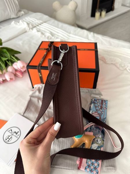 Модель в стилі Hermes Evelyne Chocolate 19см  P15053 фото