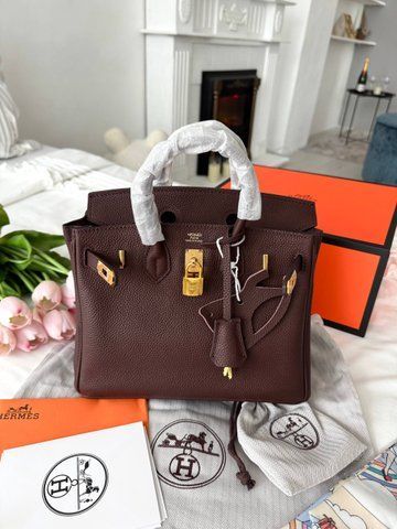Сумка в стилі  Hermes Birkin Chocolate Gold P15052 фото