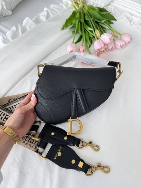 Сумка в стилі Dior mini Saddle Black Texture P6061 фото