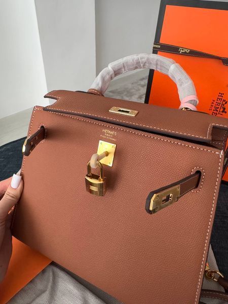 Сумка в стилі Hermes Kelly Brown Gold 25 см 	P15050	 фото