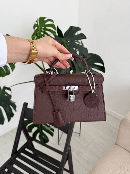 Сумка в стилі Hermes Kelly Chocolate Silver P15035 фото
