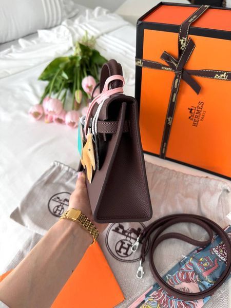 Сумка в стилі Hermes Kelly Chocolate Silver P15035 фото