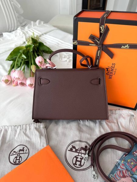 Сумка в стилі Hermes Kelly Chocolate Silver P15035 фото